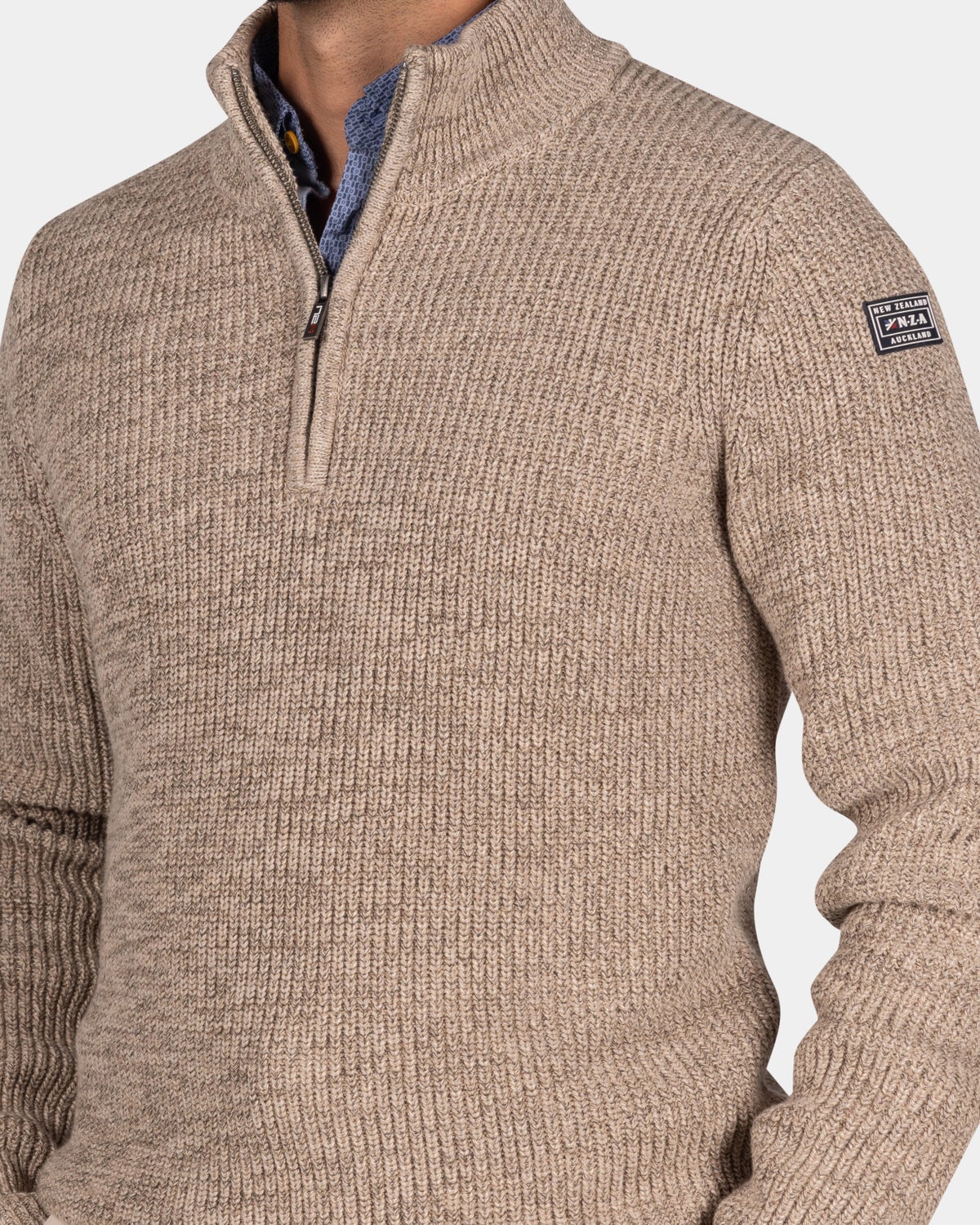 Mottled brown half-zip sweater - Chestnut