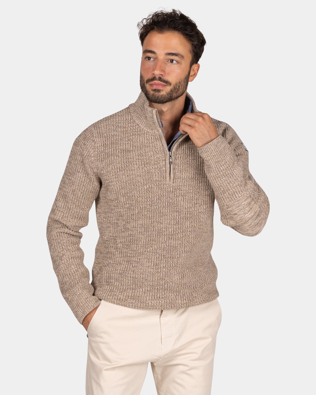 Mottled brown half-zip sweater - Chestnut