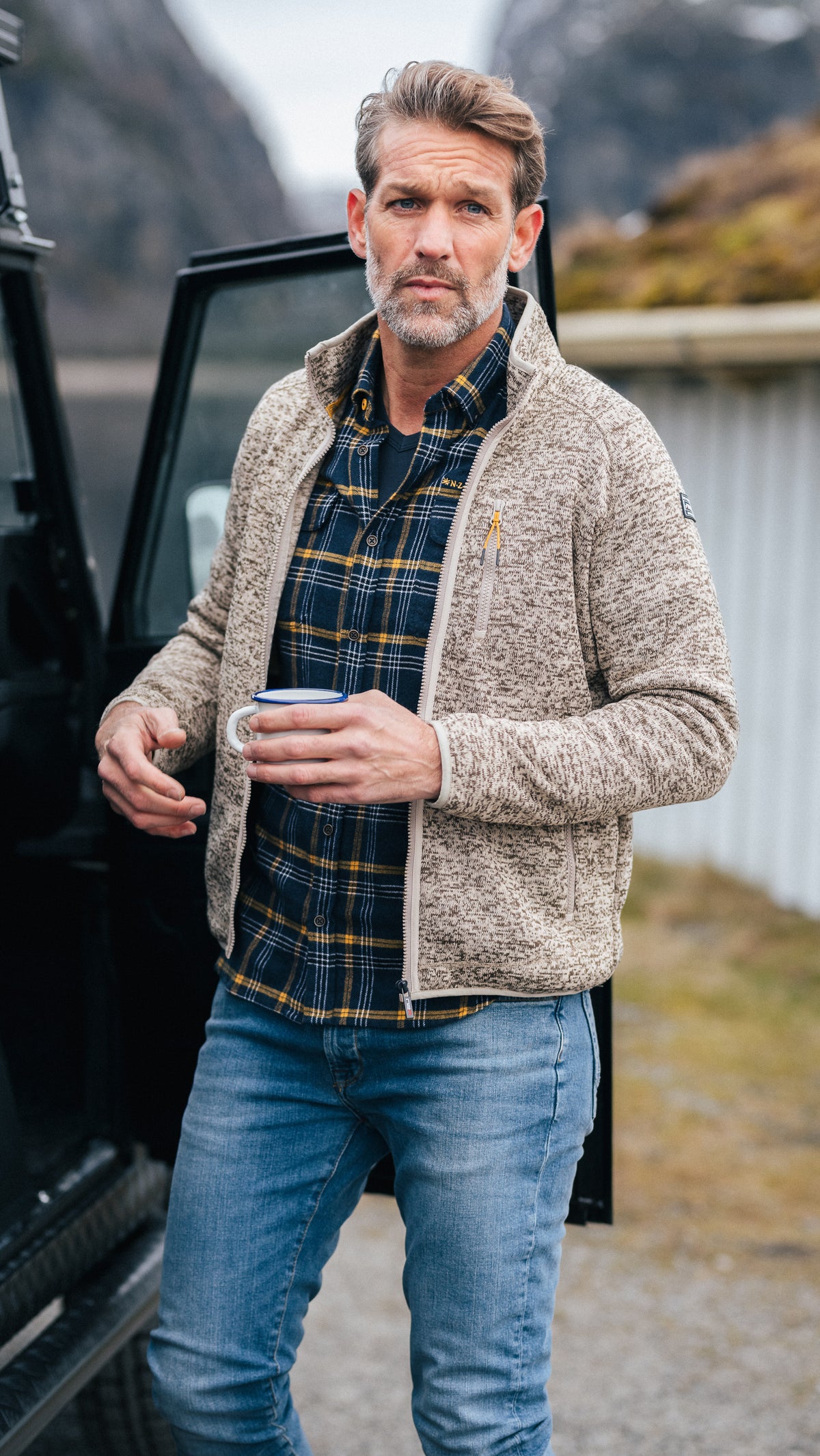 Light brown fleece cardigan - Chestnut