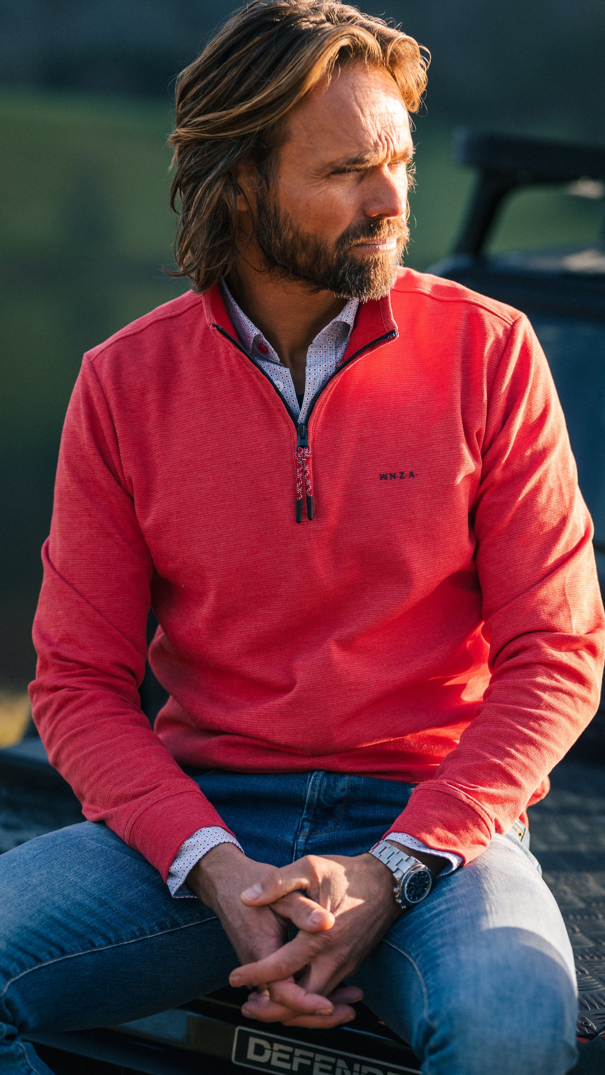 Red fleece sweater with half-zip - Reef Red