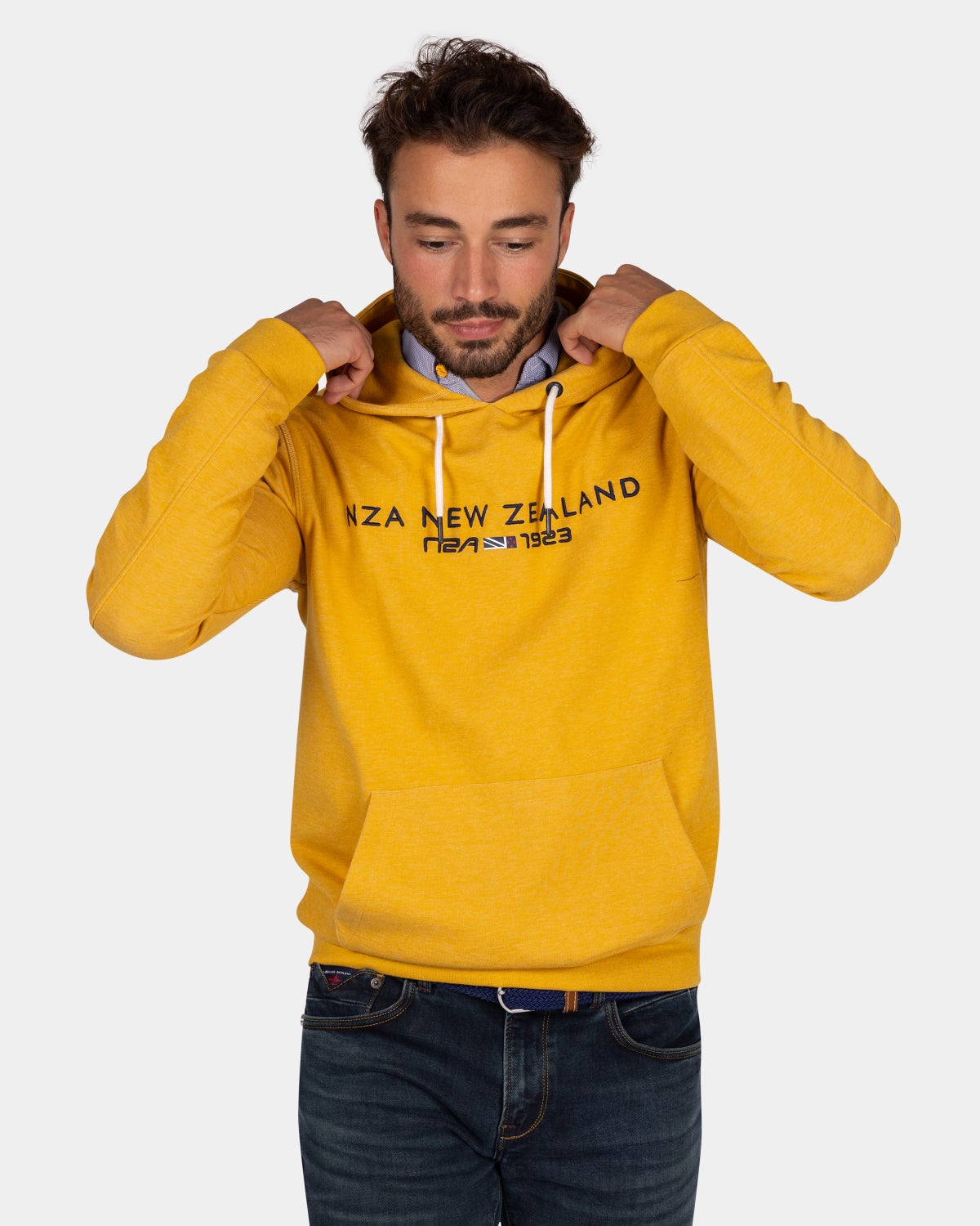 Ochre yellow hoodie with logo - Warm Ocre