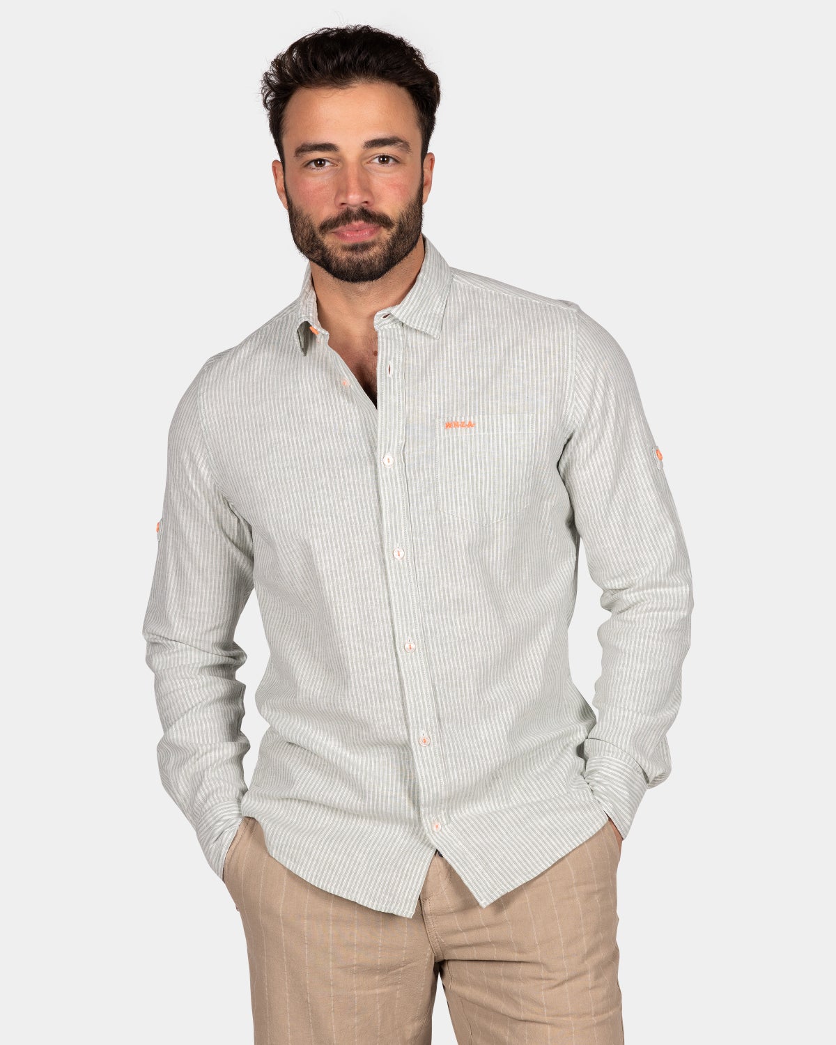 Light-colored shirt made of linen and cotton - Soft Olive