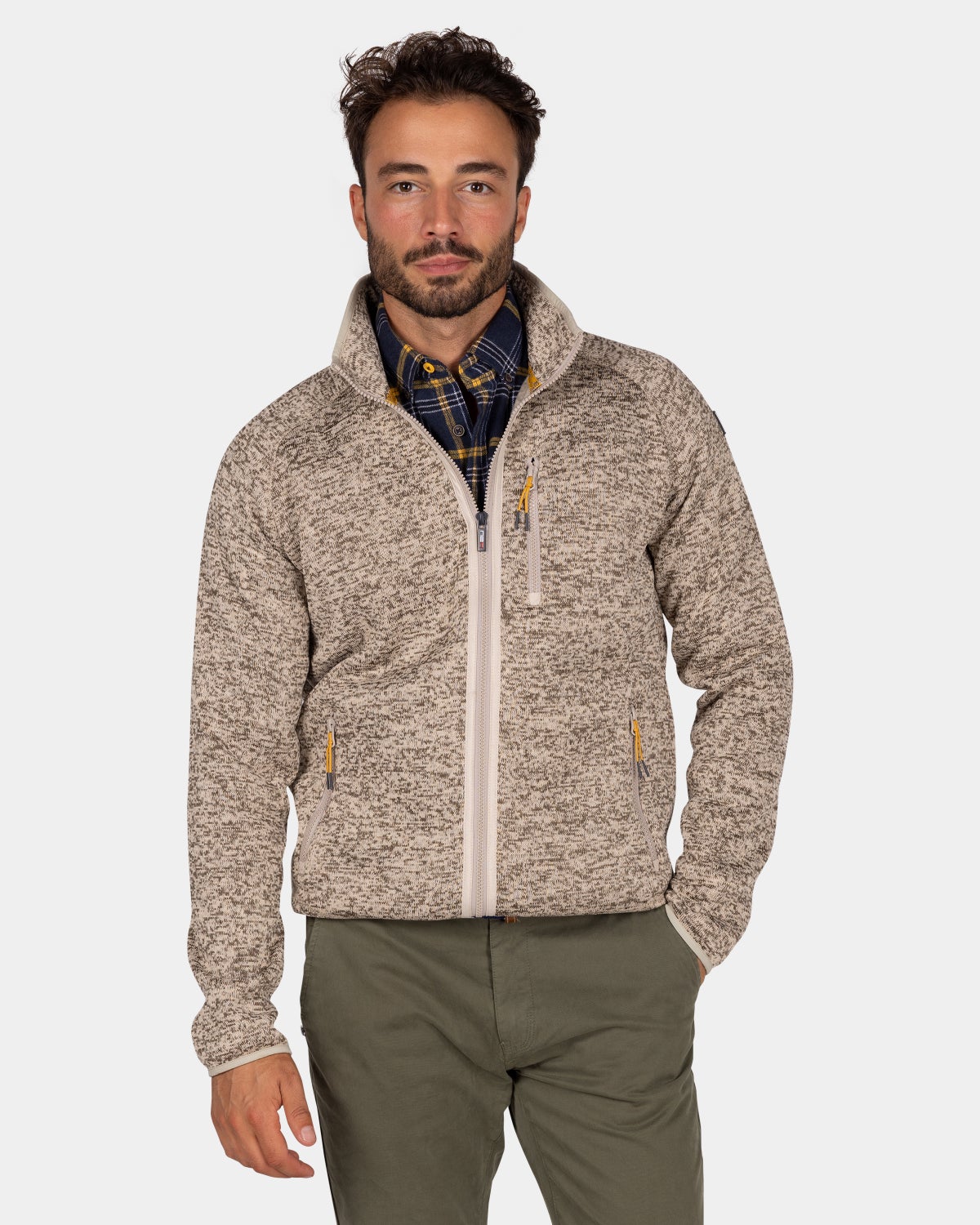 Light brown fleece cardigan - Chestnut