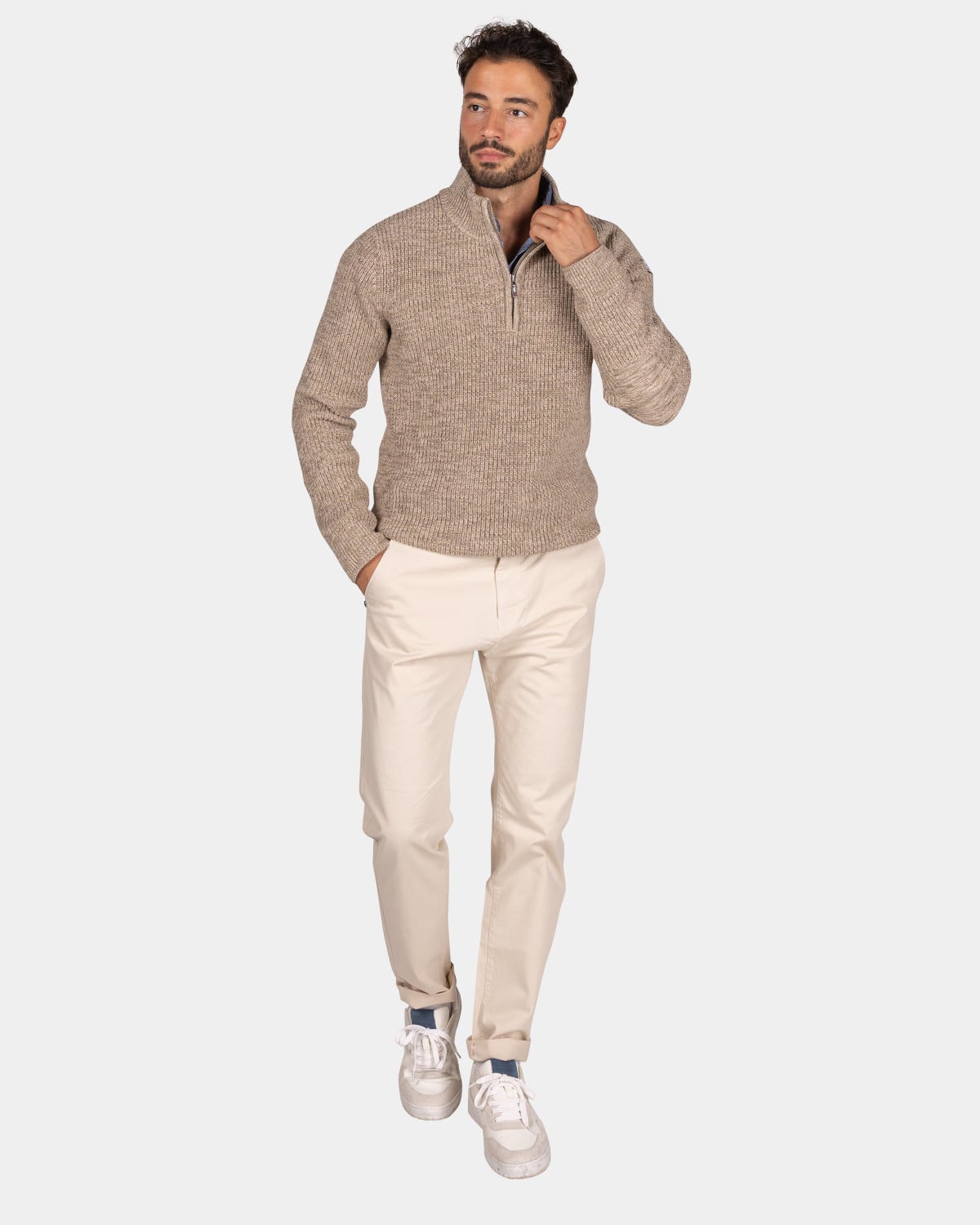 Mottled brown half-zip sweater - Chestnut