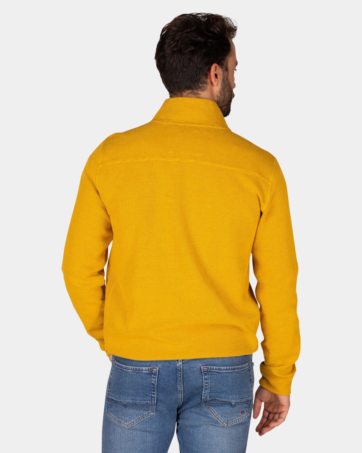 Ochre yellow cotton half-zip sweater - Warm Ocre