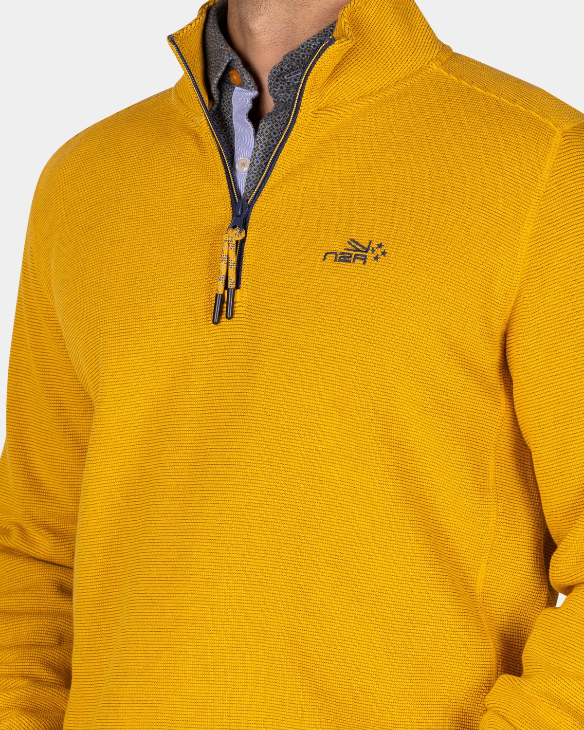 Ochre yellow cotton half-zip sweater - Warm Ocre