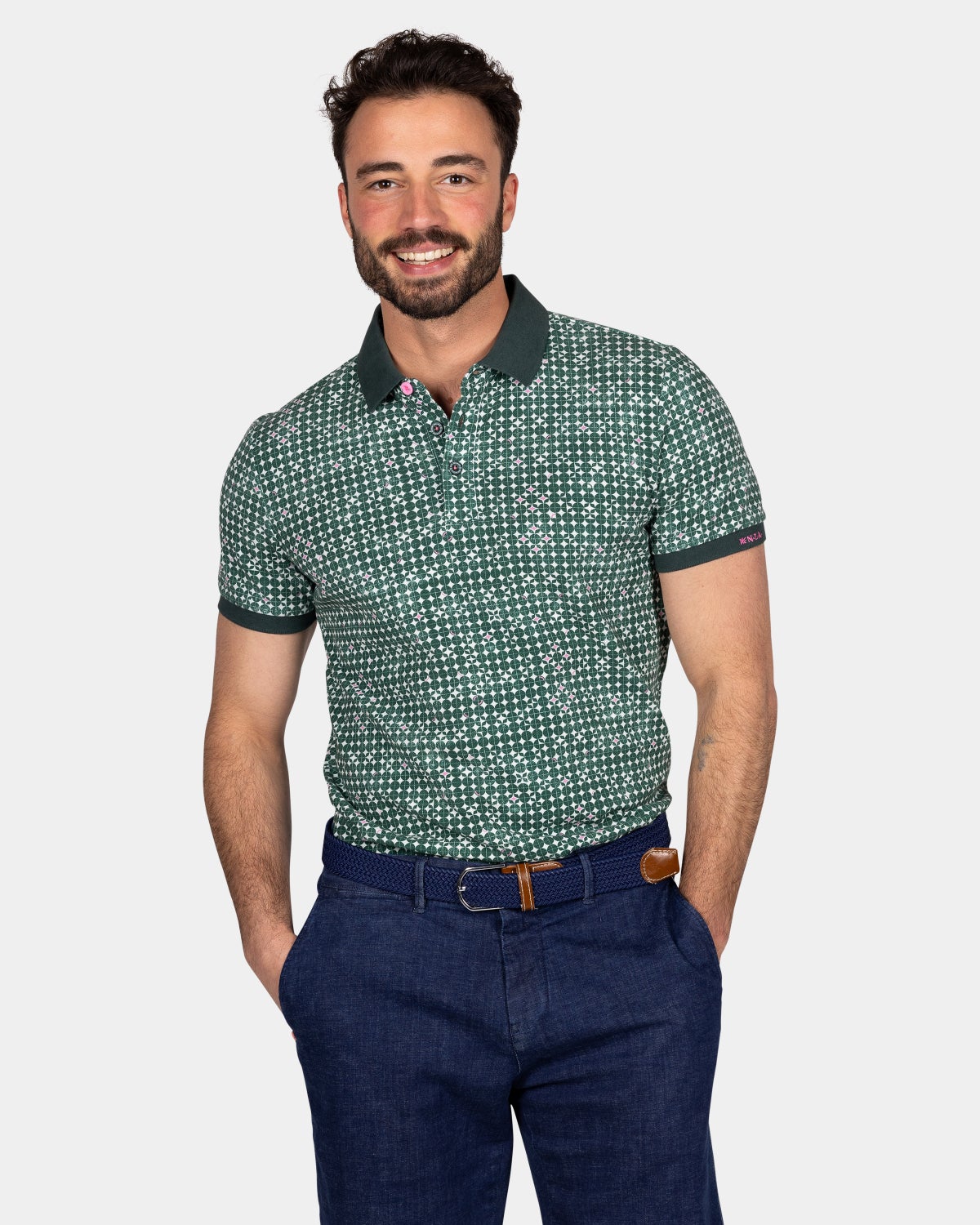 Cotton polo with graphic print - Classic Green