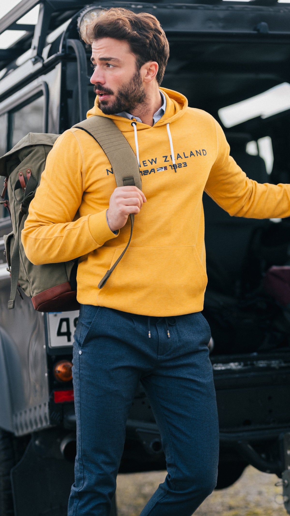 Ochre yellow hoodie with logo - Warm Ocre