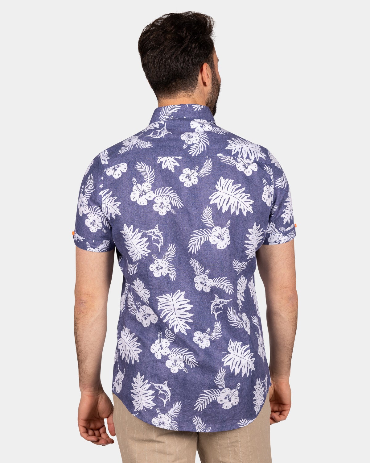 Shirt with white floral print - Ocean Navy