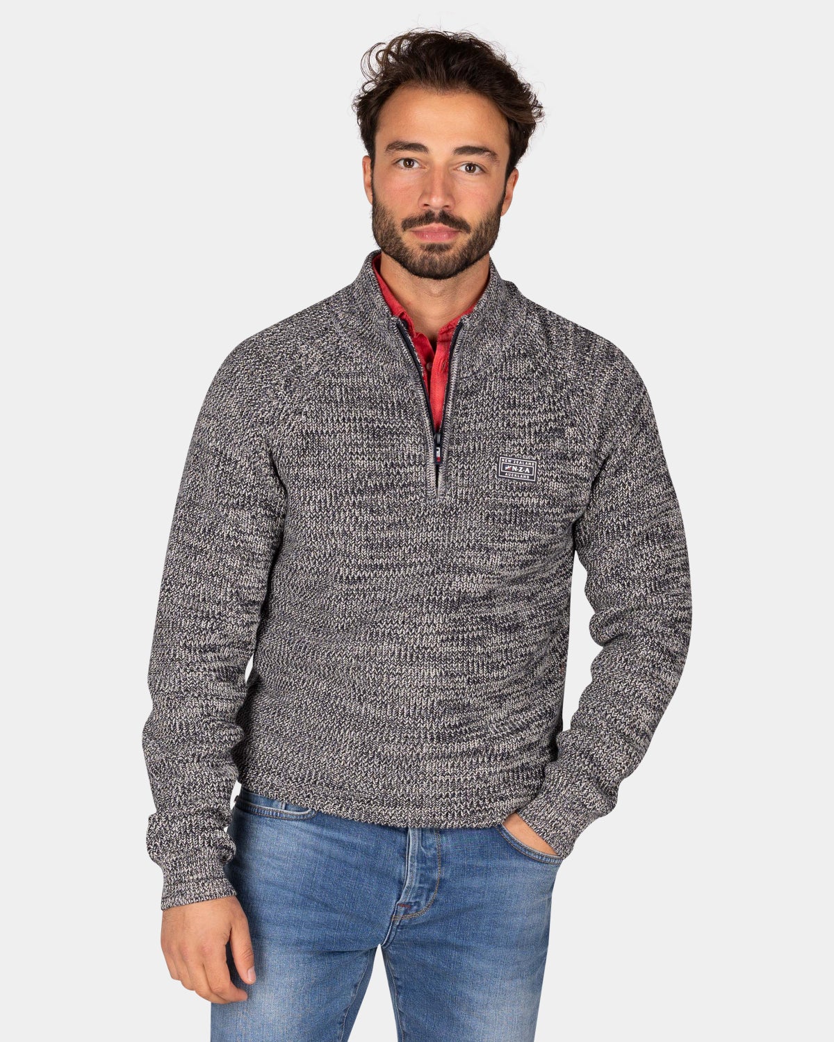 Navy cotton sweater with half-zip - Winter Navy