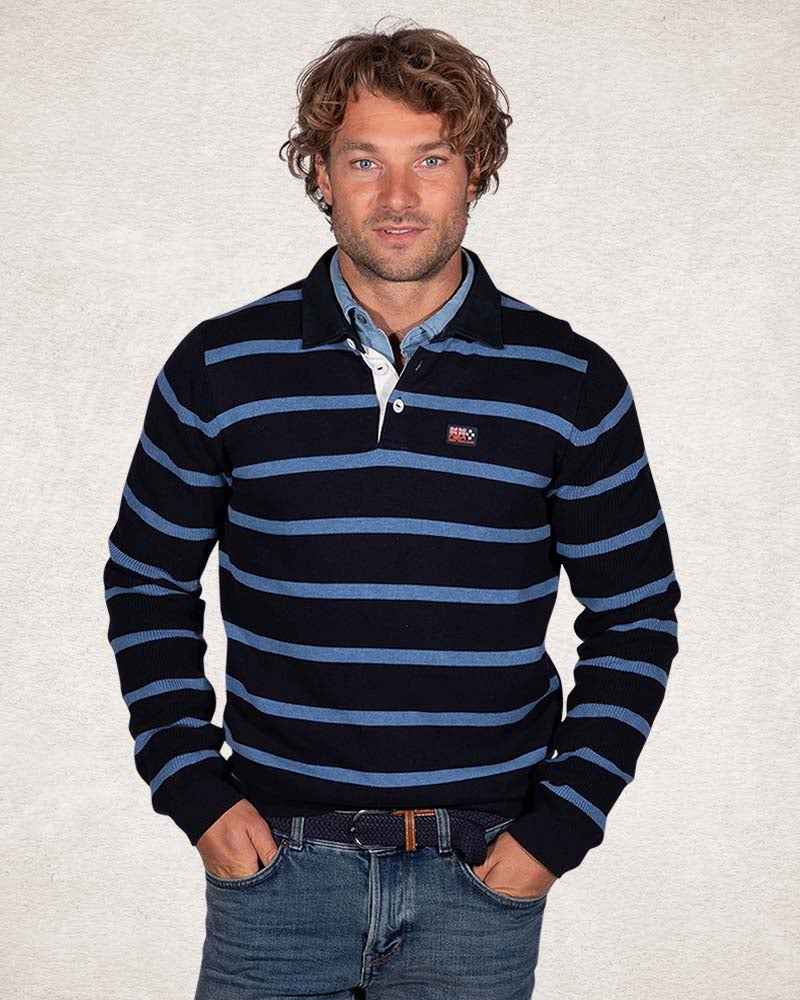 Navy rugby shirt with stripes - Pitch Navy