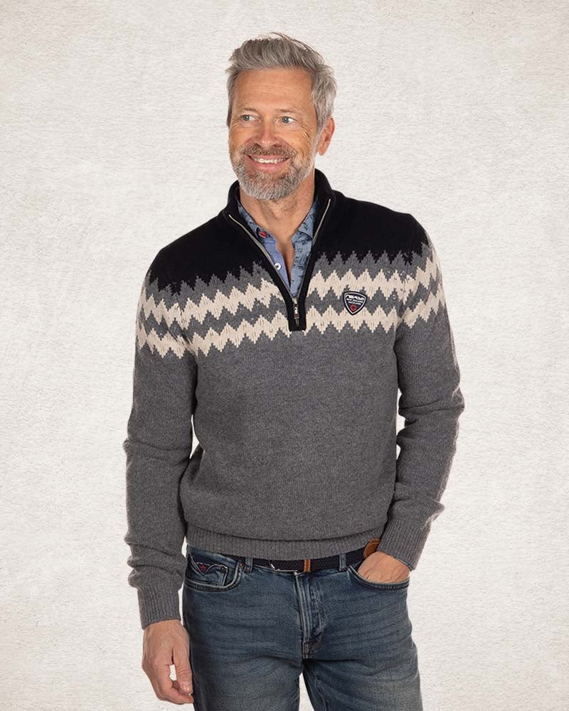 Knitted half zip pullover - Grey Melange
