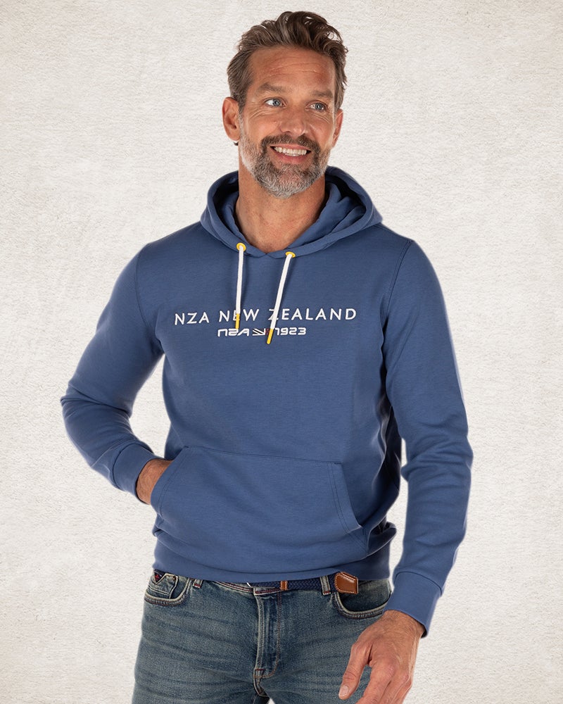 Hooded sweater with big logo - Lead Blue