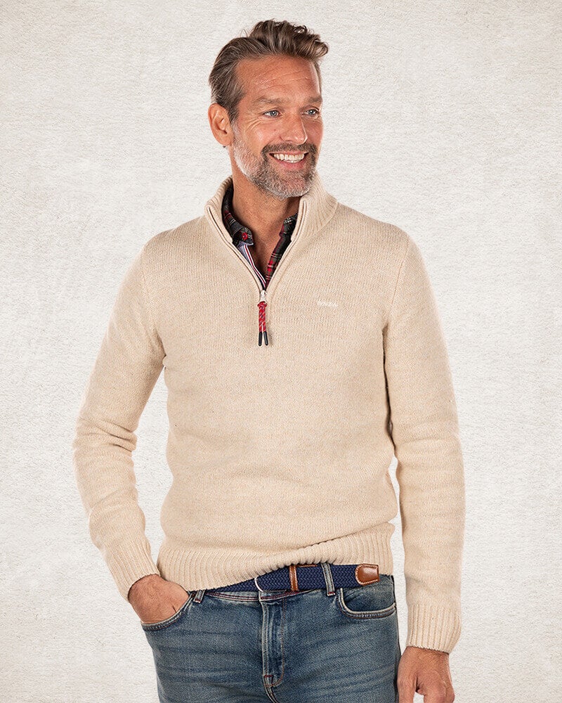 Wool plain half zip pullover - Milky Ecru