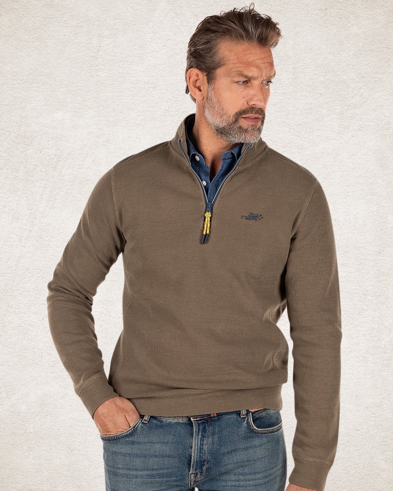 Plain half-zip sweater from cotton army - Army Ground