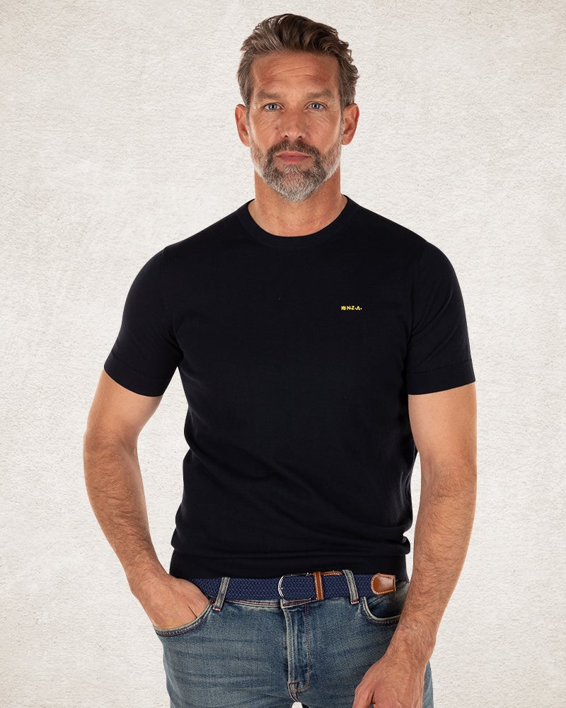 Round neck short sleeved t-shirt - Charcoal Navy