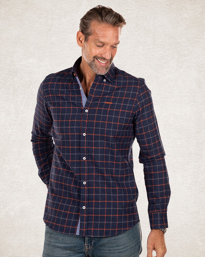 Cotton flannel shirt blue and red - Blue Multicolour