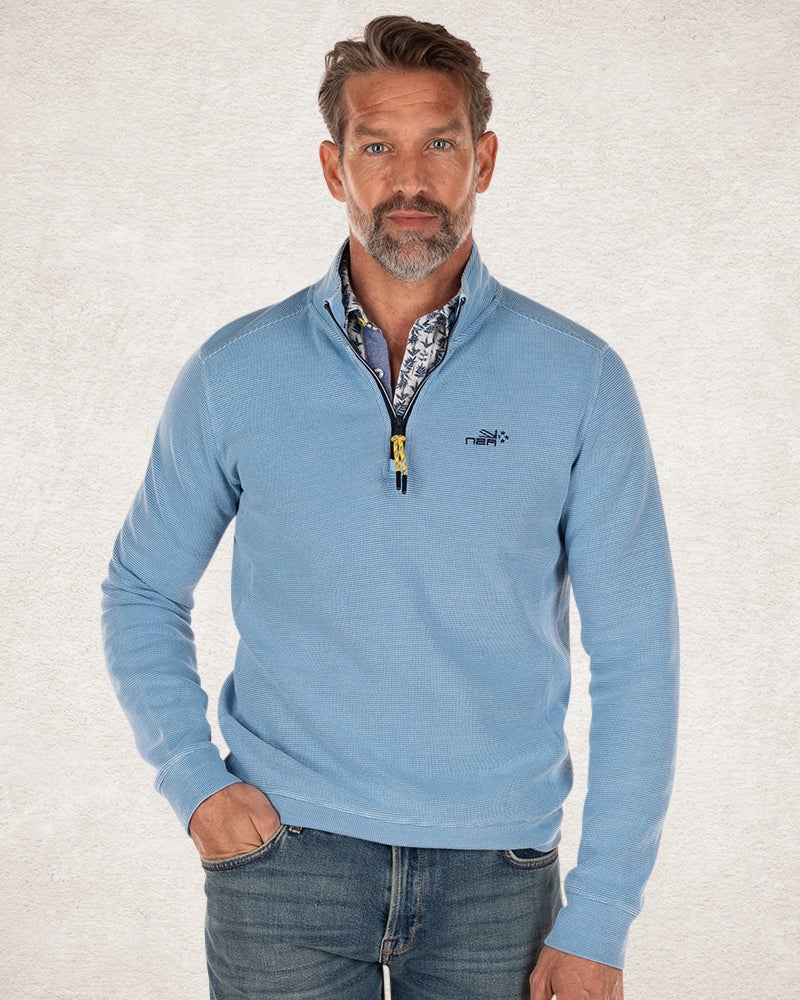 Plain half-zip sweater from cotton pale blue