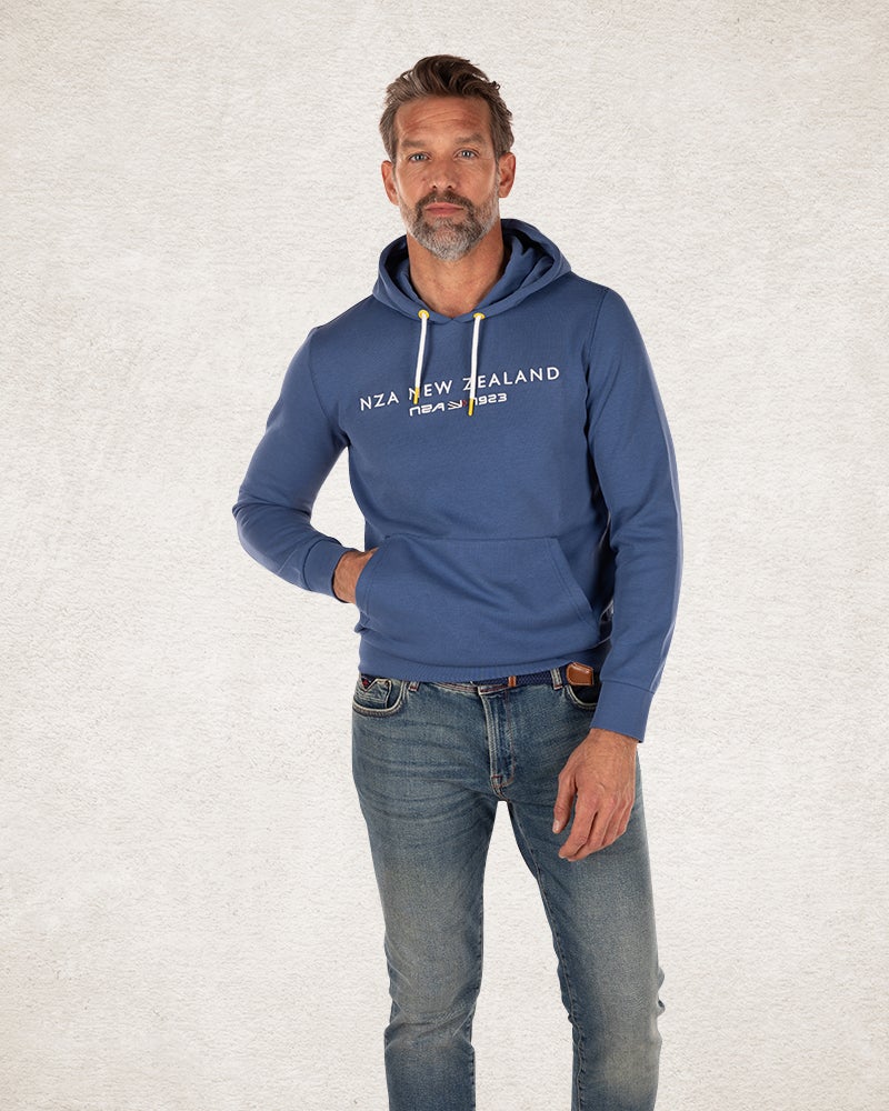 Hooded sweater with big logo - Lead Blue