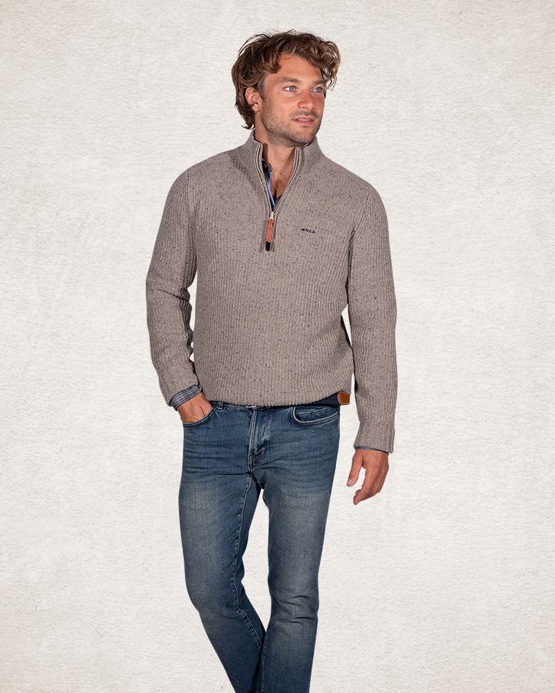 Cotton wool half zip pullover - Sahara Sand