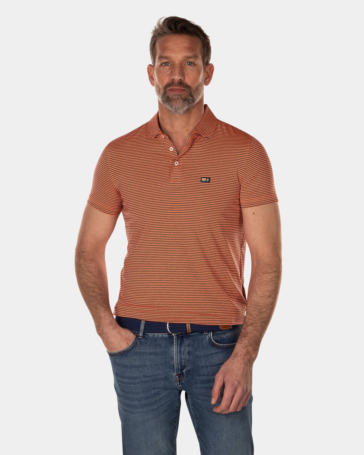 Plain polo shirt with small stripes - High Summer Orange