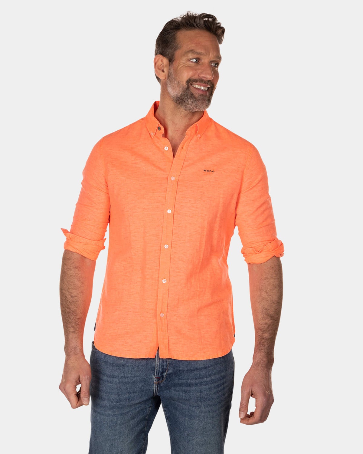 Camisa de lino lisa de manga larga - High Summer Orange