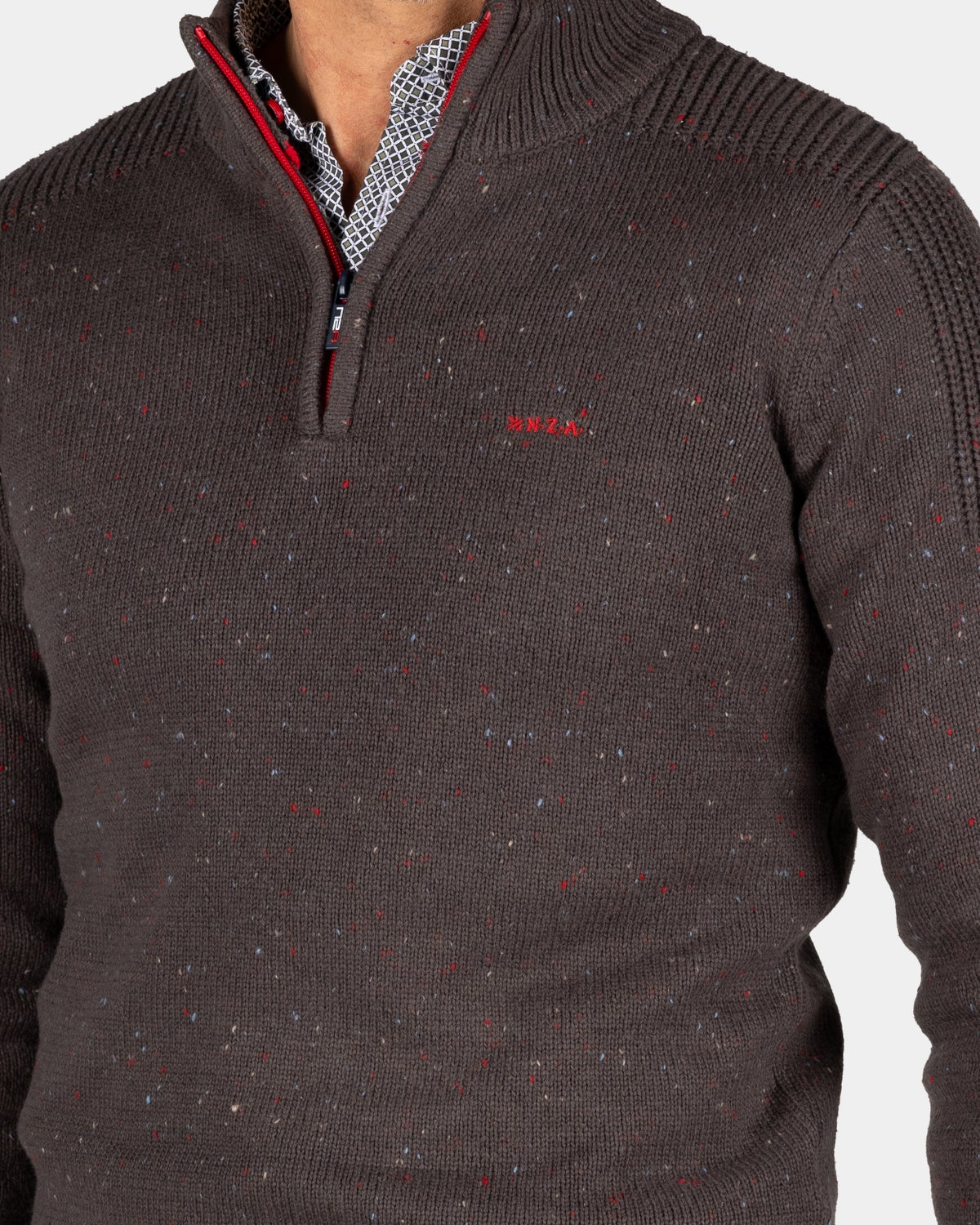 Bruine pullover met halve rits - Mud