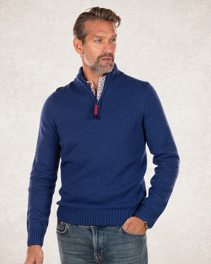 Effen pullover met halve rits - Bright Water Blue