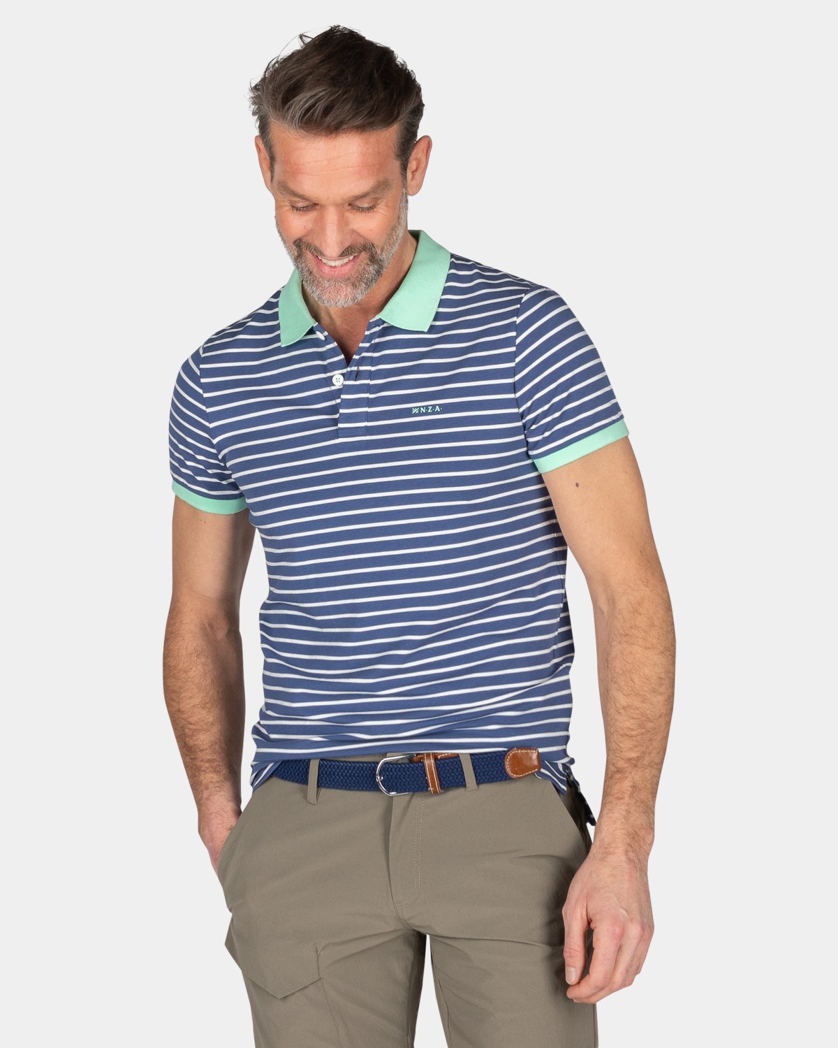 Gestreepte polo met stretch - Dusk Navy