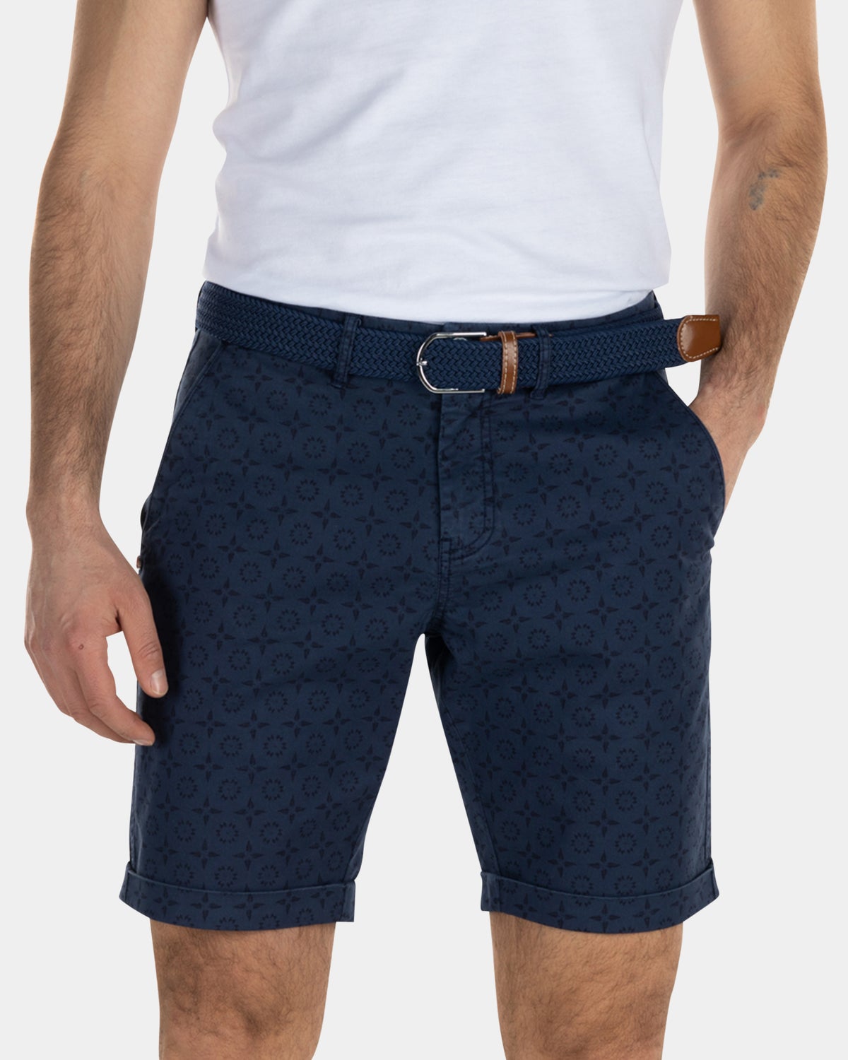 Bedruckte Chinoshorts aus Baumwoll-Tencel - Key Navy