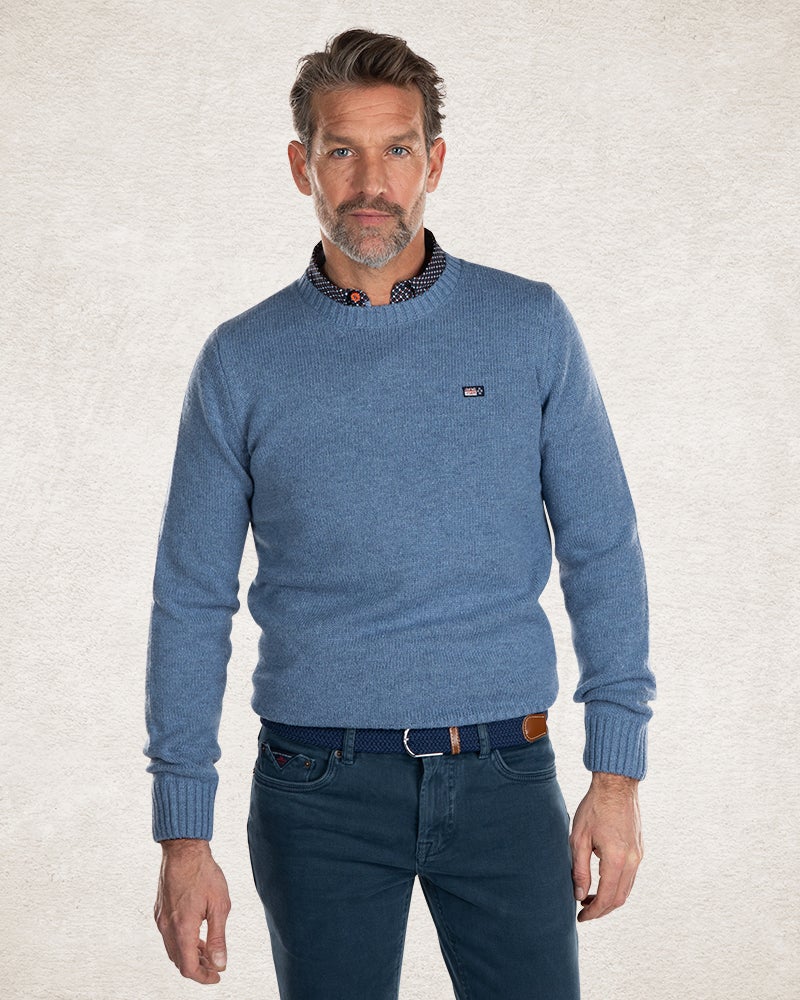Pull uni en maille col rond - Cloudy Blue