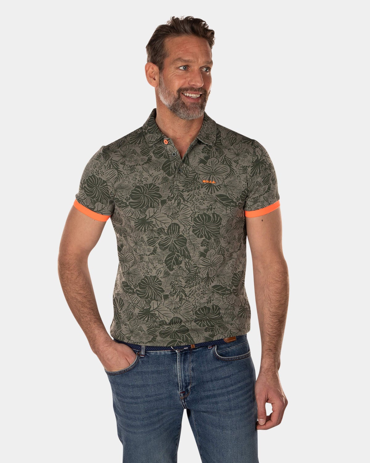 Lyocell bloemenprint polo - High Summer Army