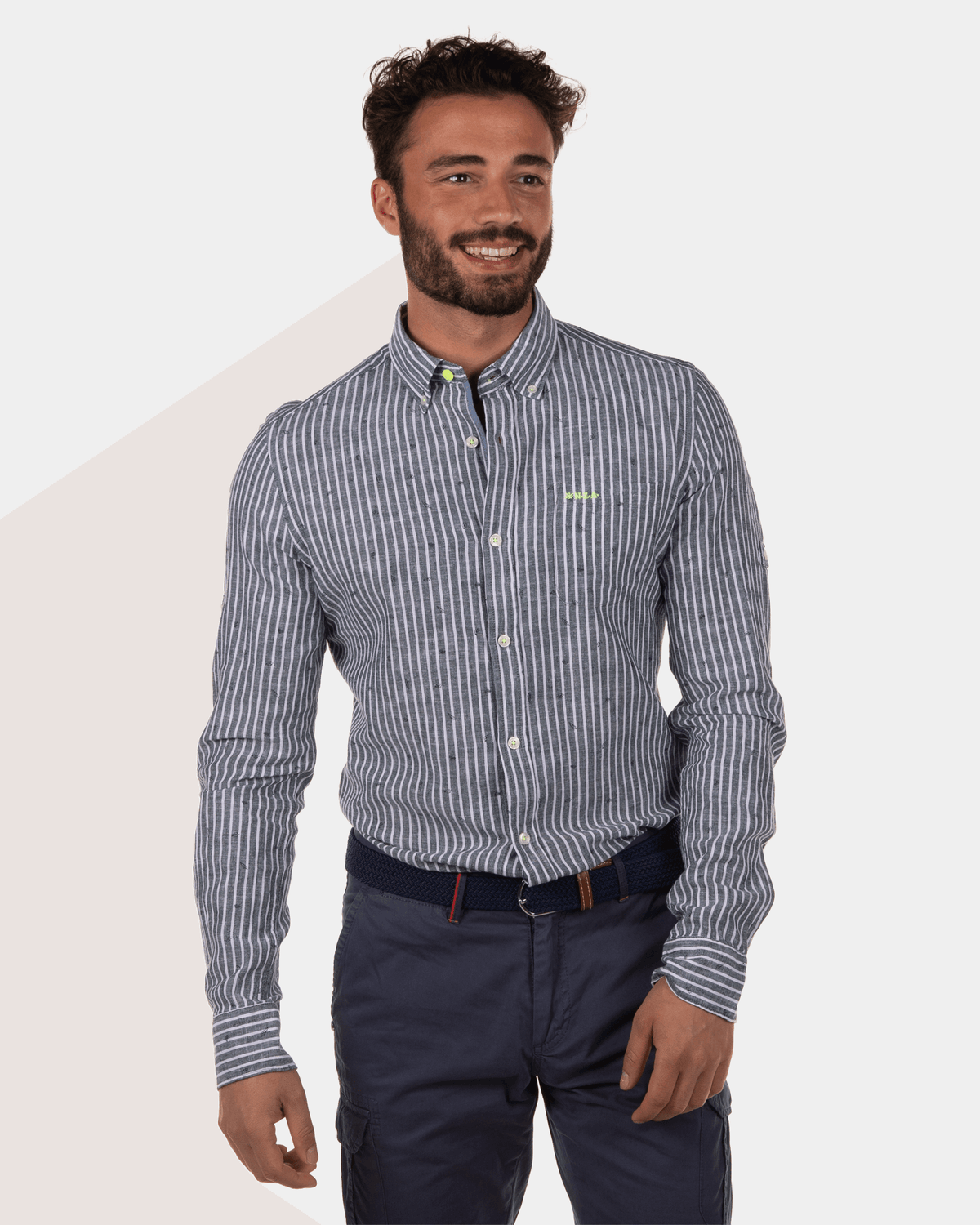 Camisa de lino a rayas Rotonuiaha - Lead Green