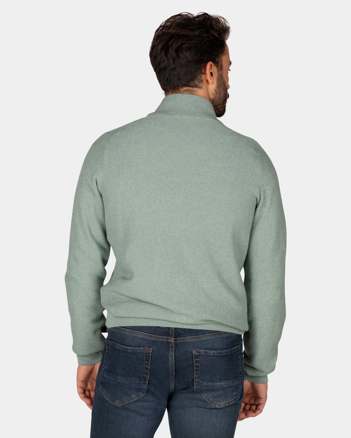 Pull en coton vert avec demi-fermeture éclair - Pebble Green