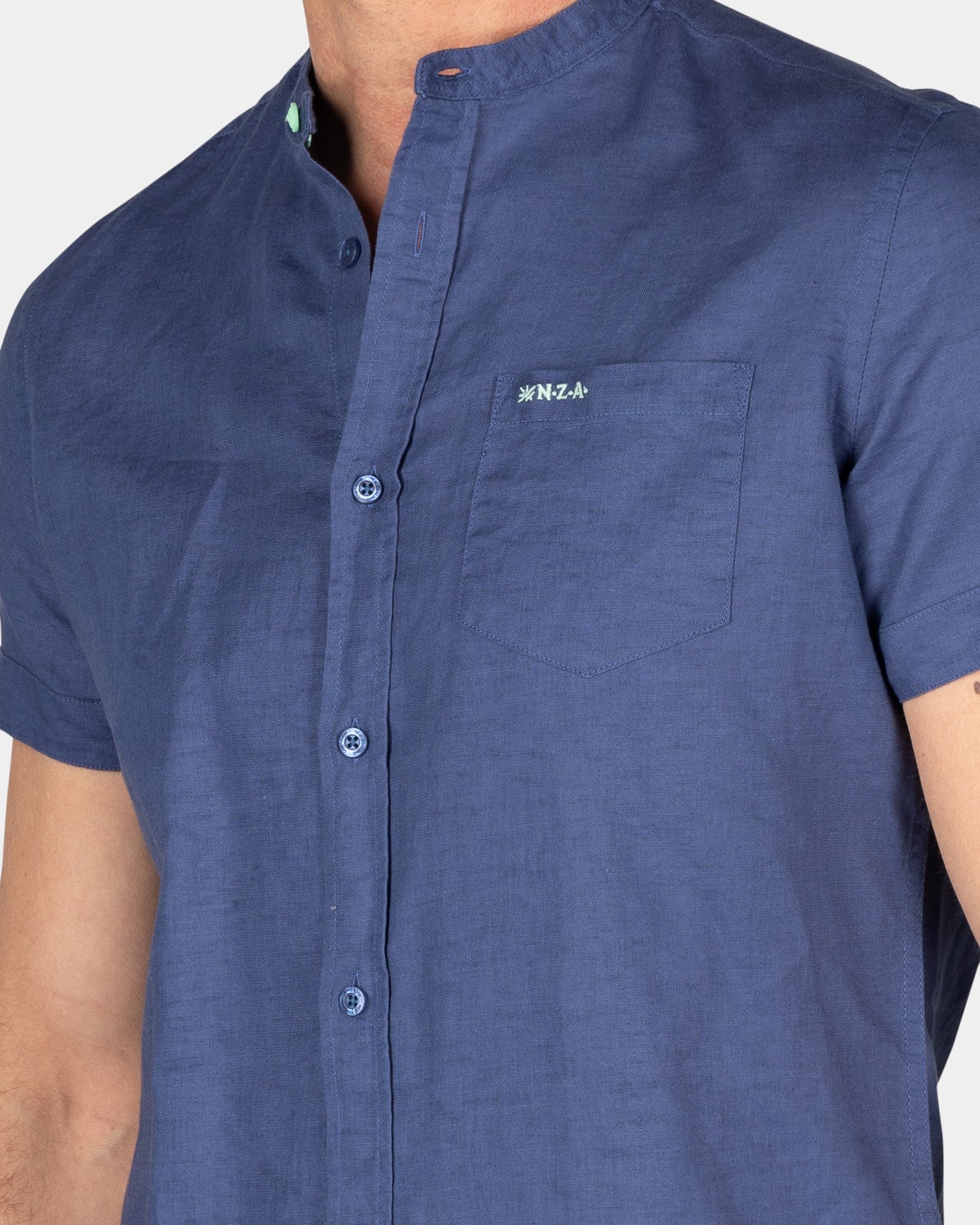 Chemise sans col à manches courtes - Dusk Navy