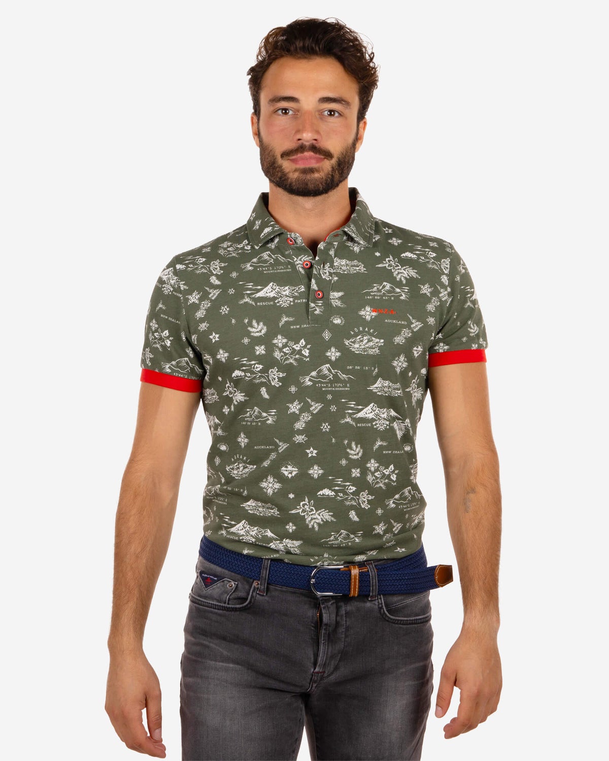 Polo met print Otto - Rock Green