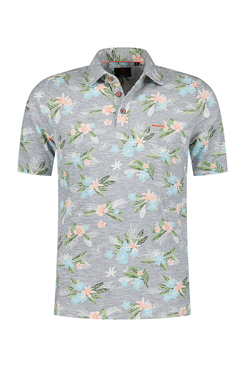 Katoenen polo met bloemenprint - Traditional Navy