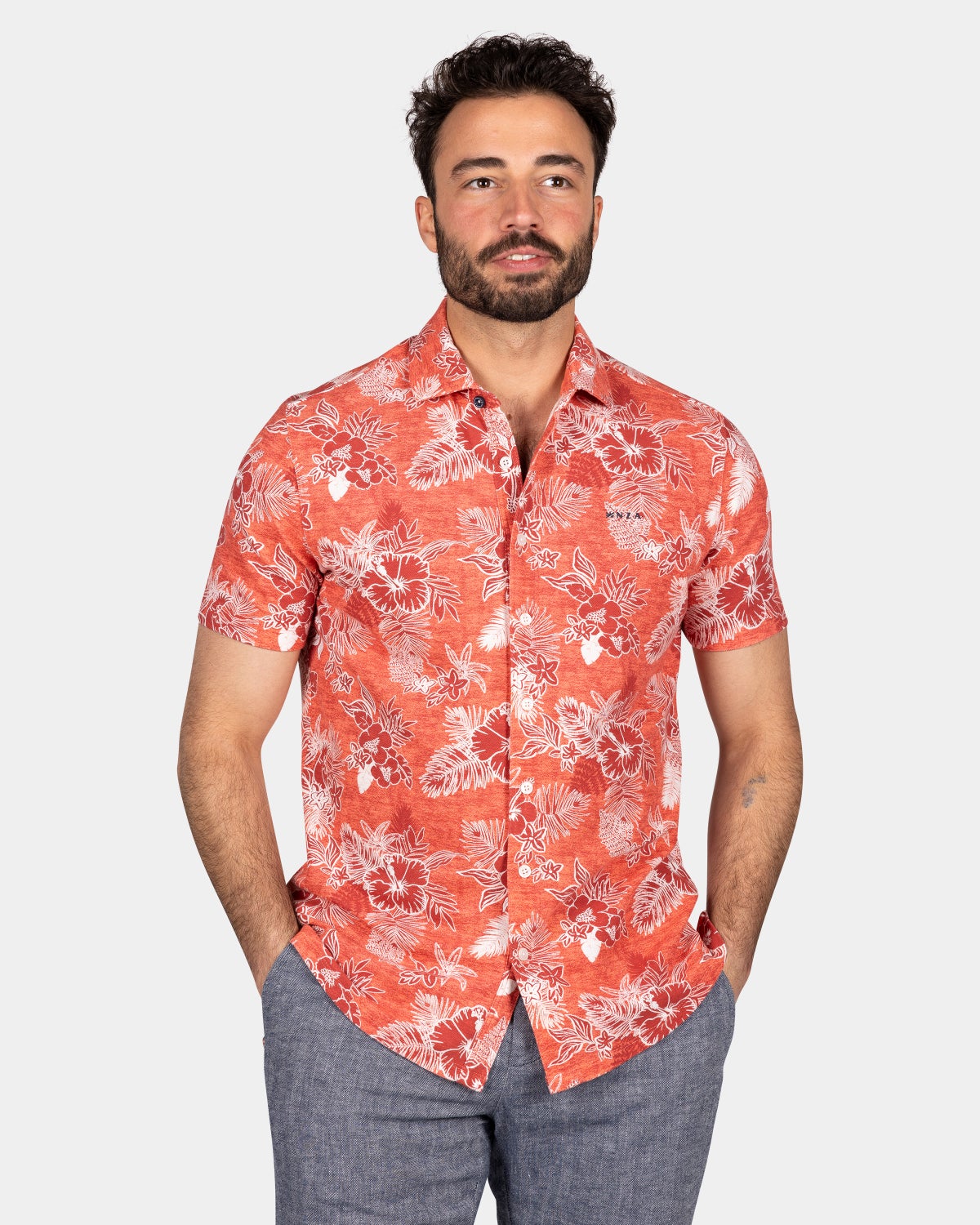 Camisa naranja con flores blancas - Fresh Orange