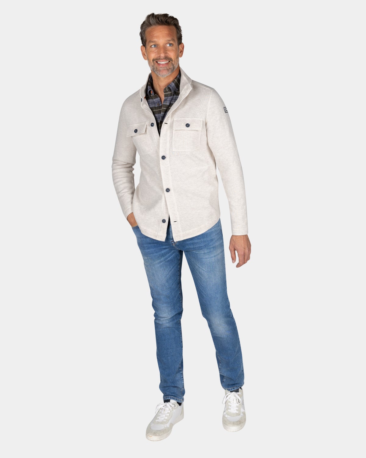 White cotton overshirt - Powder Sand