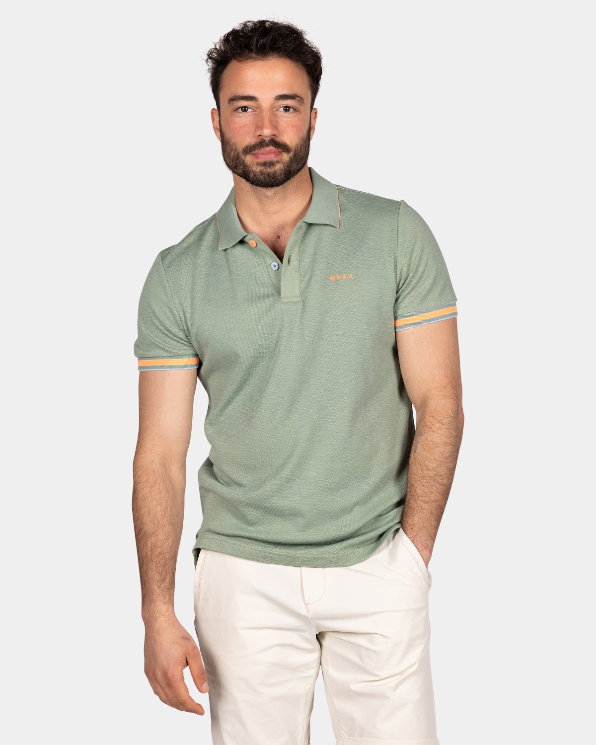 Effen polo van katoen en polyester - Soft Olive