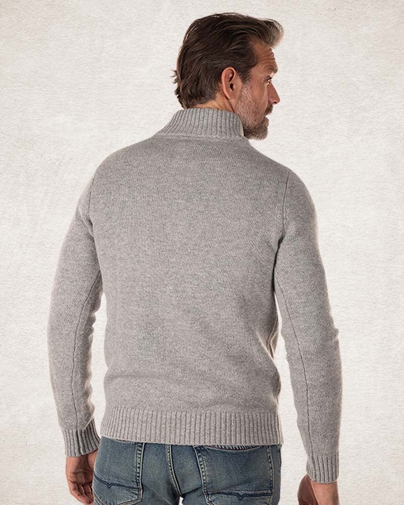 Einfarbiger Pullover mit halbem Reißverschluss - Grey Melange