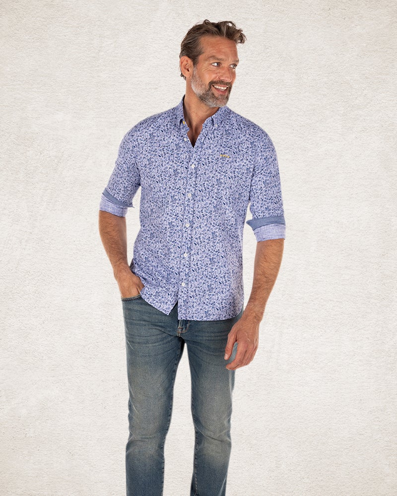 Blue cotton shirt with flower print | NZA New Zealand Auckland