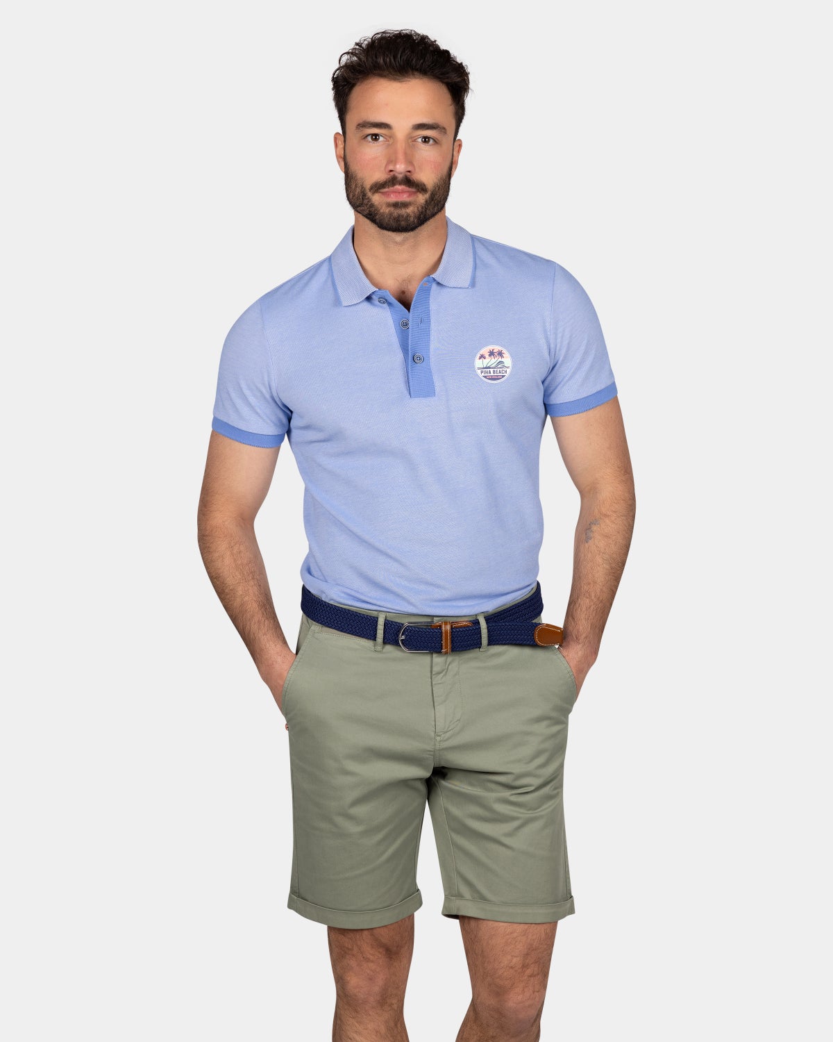 Chemise polo uni en coton - Bed Blue