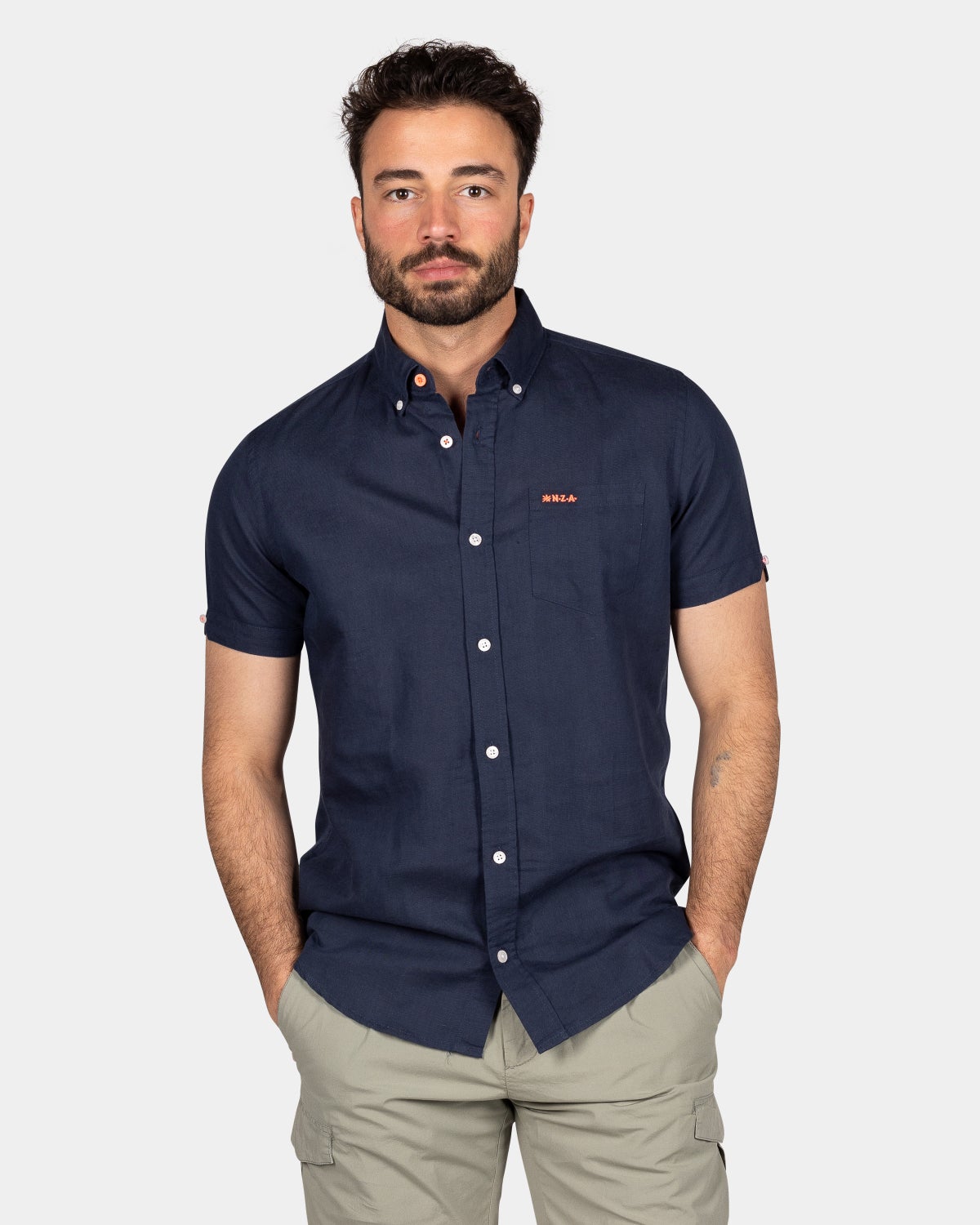 Chemise en lin ﾈ manches courtes - Ocean Navy