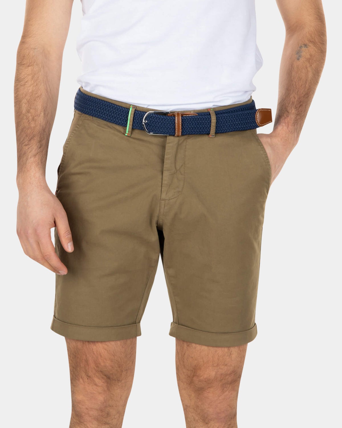 Short chino en coton stretch - Tobacco Brown