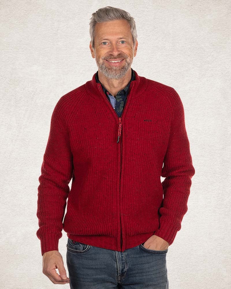 Cardigan tricoté en coton et laine - Carmine red