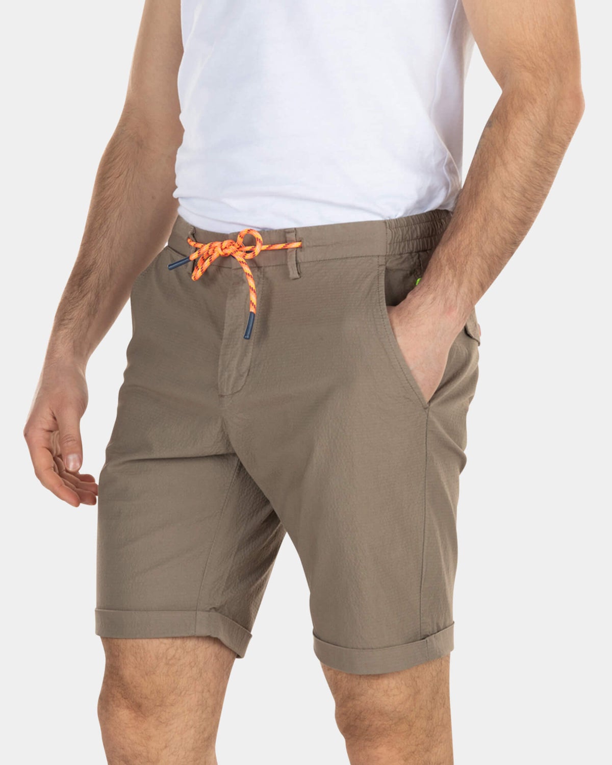 Katoenen chino korte broek met aantrekkoord - Stone