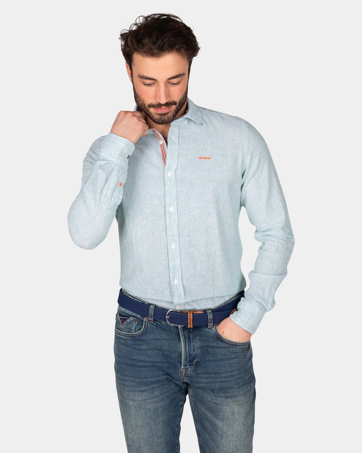 Chemise en lin unie à manches longues - Amazon Green