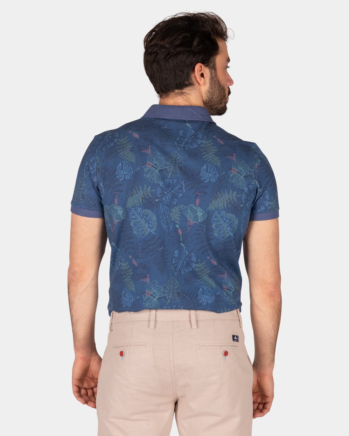 Polo de algodón con estampado de hojas - Dusk Navy