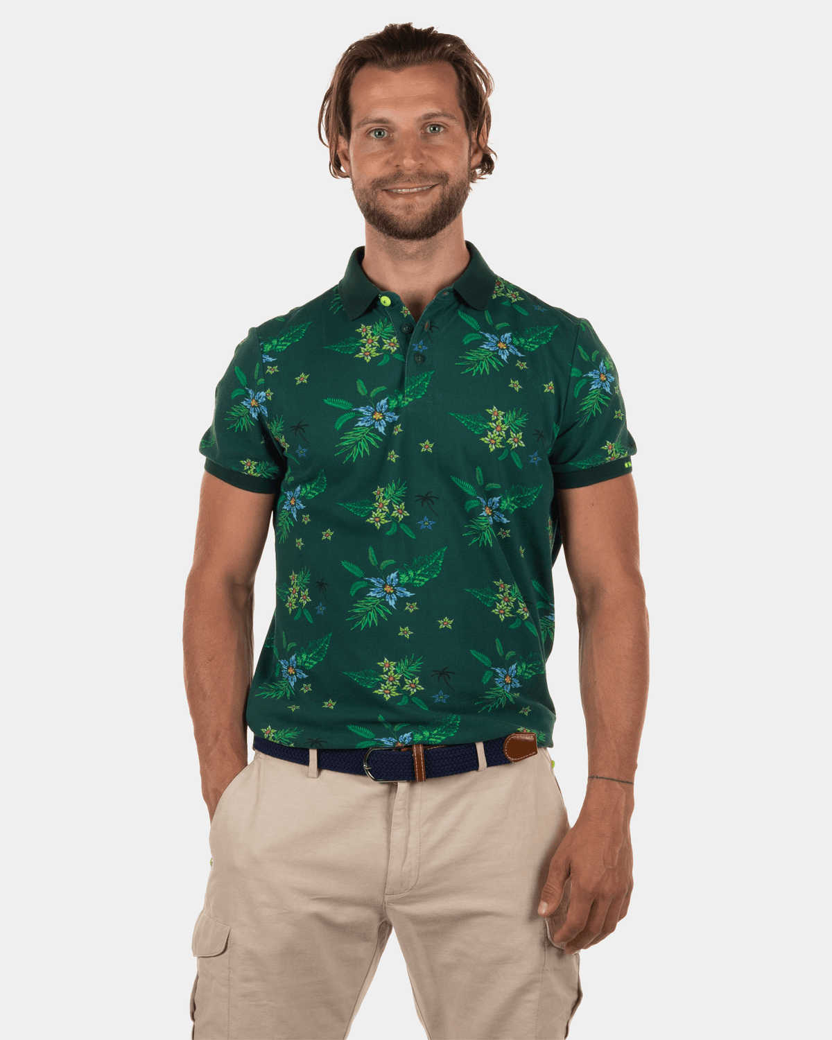 Coalpit Dam Poloshirt mit Blumenmuster - Lead Green